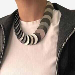 Silver coin disc statement necklace silver modern minimalist